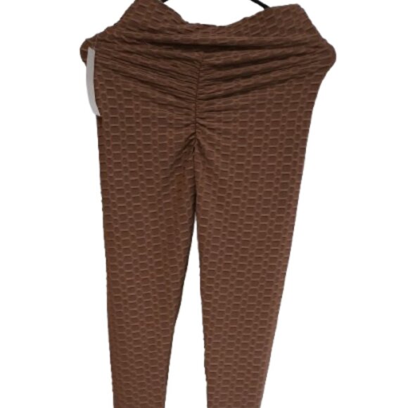 NWT Nel + Lo Viral Brown Textured Scrunch Butt Leggings High Waist - Picture 3 of 5